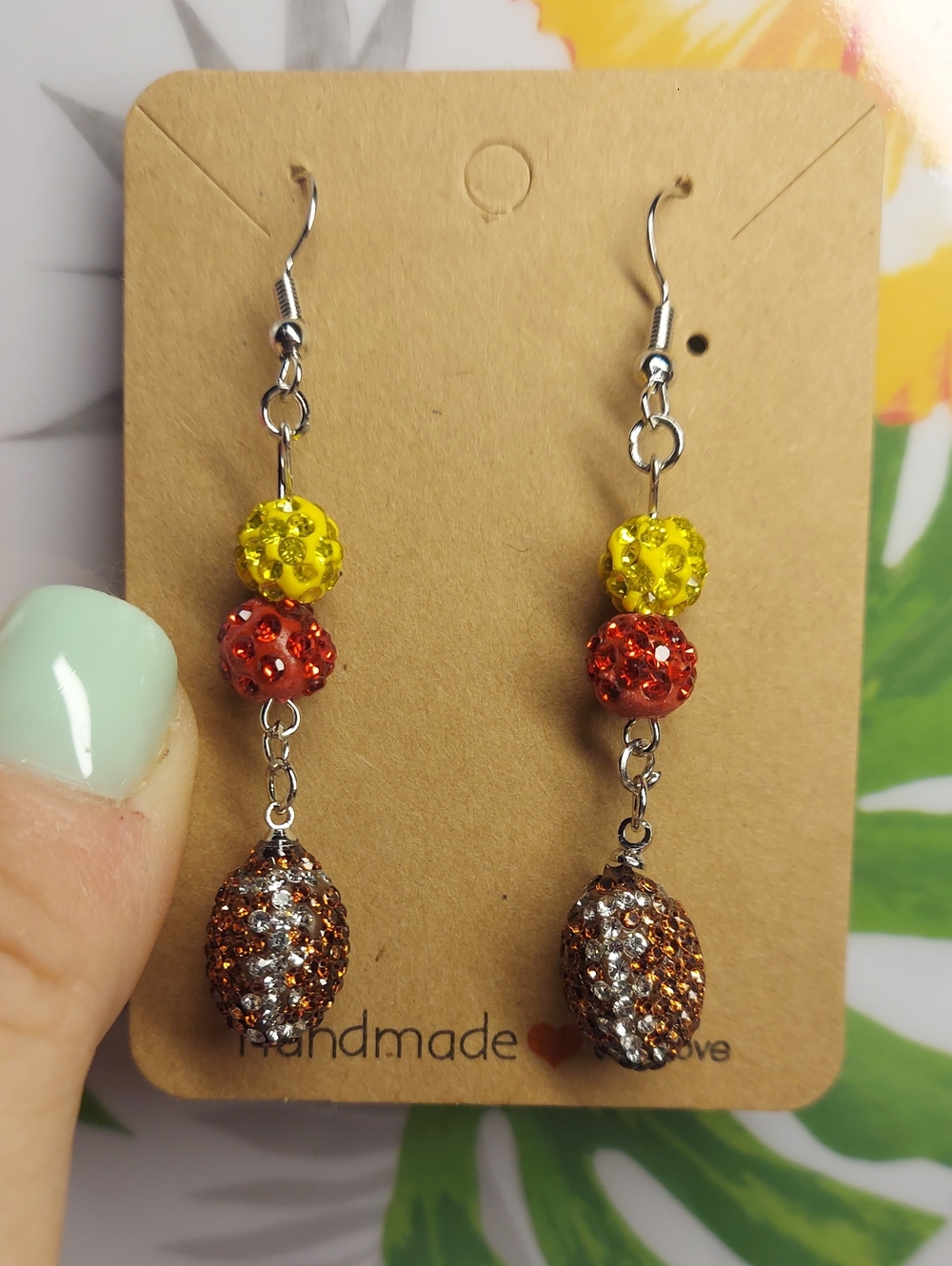 Handmade Yellow/Red Football Earrings In 49rs And Chiefs Colors.